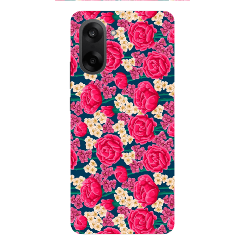 Oneplus Nord CE 5 Red and pink Flowers Transparent Silicone TPU Θήκη